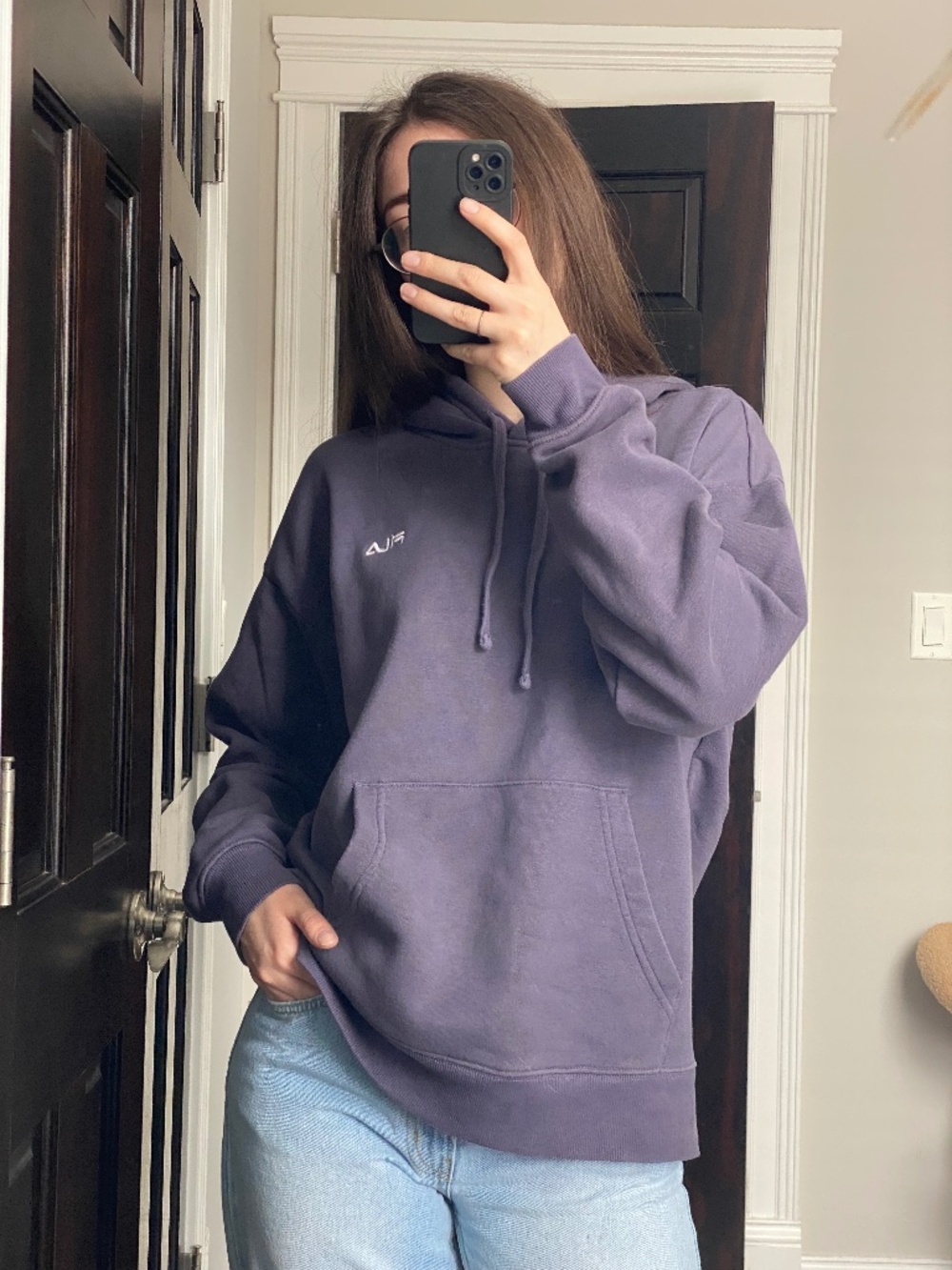 FILA Women’s Oversized Purple Hoodie XL Fleece Pullover Sweatshirt